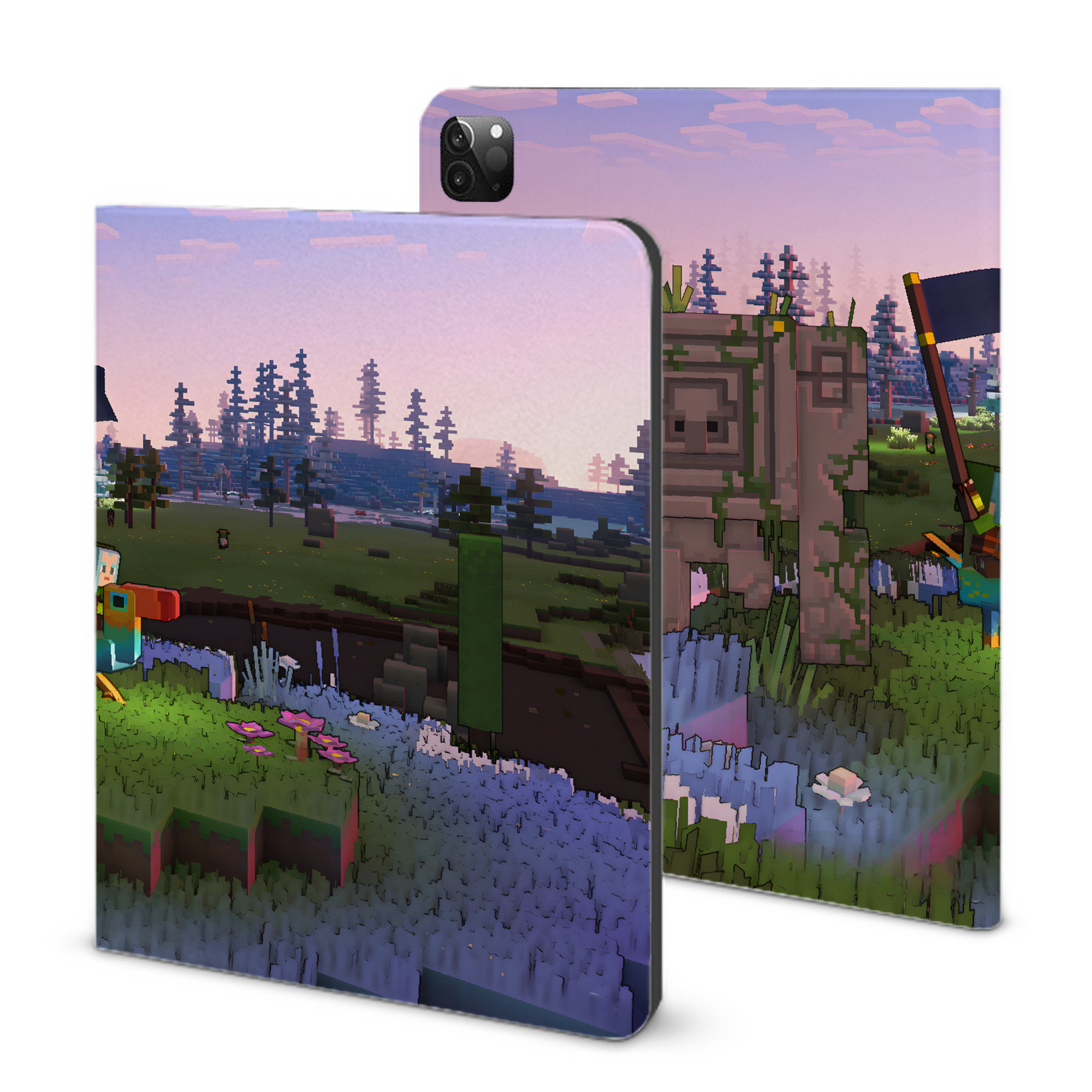 （画像用） マインクラフト ブロックの世界 Minecraft MC Block world IPadケース ペンホルダー付き ブックスタイルデザイン